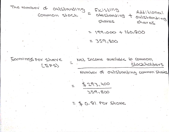 The number & outstanding. Existing common stock outstanding shares T Additional outstanding shares . - 199,000 + 160,800 = 35