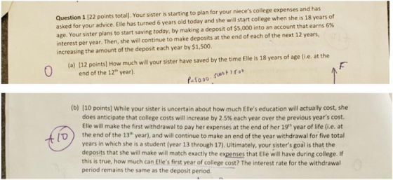 Question 1 (22 points total). Your sister is starting to plan for your nieces college expenses and has asked for your advice