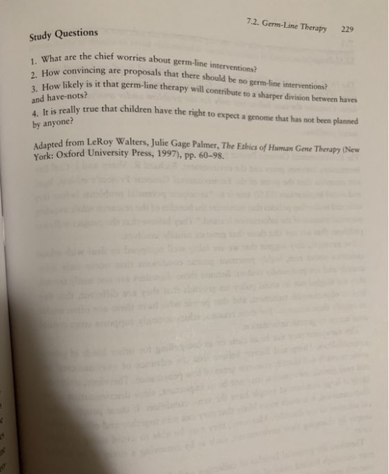 7.2. Germ-Line Therapy 229 Study Questions 1. What are the chief 2. How convincing an 3. How likely is and have-nots? hat are