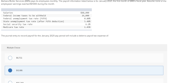 Barbara Muller Services (BMS) pays its employees monthly. The payroll information listed below is for January 2021, the first