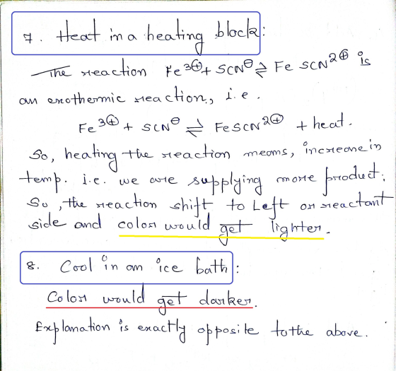 SO 7. Heat ima heating blocka The reaction reset Scavo a Fe scar2 @o is an enothermic reaction, die. Fe3® + scue = Fescara@ +