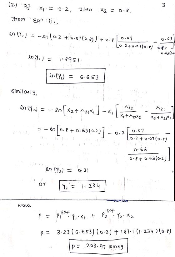 (2.) 93 3 97 X = 0.2, Then X2 = 0.8, From Eq? lil, en 17.) - Len (0.2 +0.07(0.8)) +0.p [ 0.370.0760.0, opet 0.63 0.63(62 en (