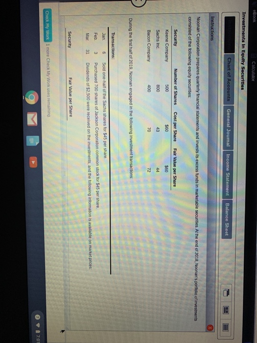 Calculator Investments in Equity Securities Chart of Accounts General Journal Income Statement Balance Sheet Instructions Noo