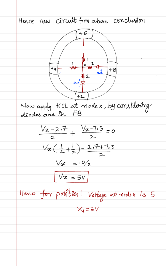 Hence new circuit from above conclusion + 6 xw 0.75 +2 .+ 2 2 2 Now apply KCL at nodex, by considering diodes are in FB Vz-2.