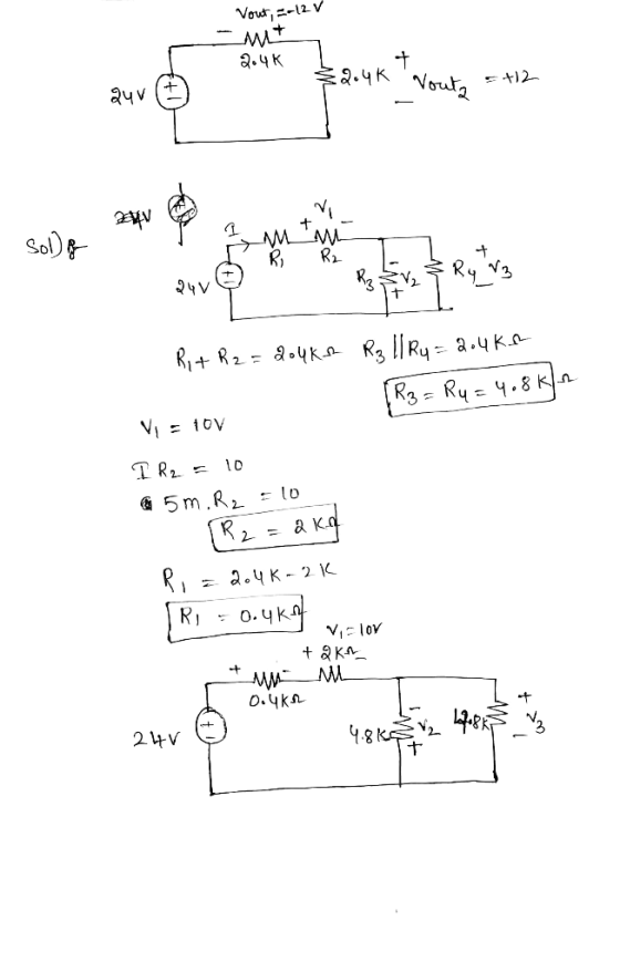 Vout, --12V 2.4K L t 32.4K Vouto 5+12 Soldo Rit R2 = 204k R₃ || Ru= 2.4k. R3= Ru= 4.8 km V = POV T R₂ = 10 5 m.R2 =10 - [R2