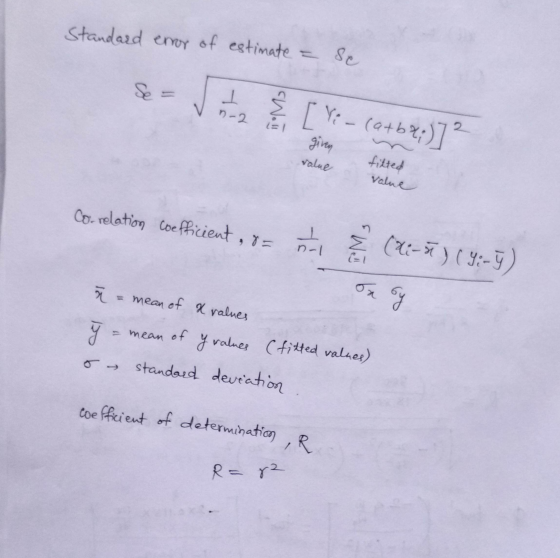 Standard enor of estimate se I n-2 Woll [ V: - (a+b+;)] given value fitted value Co-relation coefficient, 8= n-1 (48-5) (9:-5