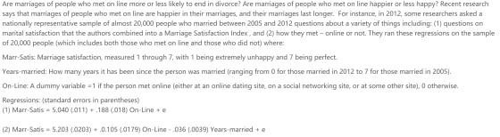 Are marriages of people who met on line more or less likely to end in divorce? Are marriages of people who met on line happie