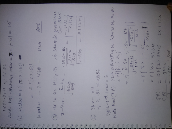 No. P= 186 vs HP 7,86 and test - Statistics value=z=+1,5) = 1.5 D kvalue = PIZ) > 1.50] a P{2>1.50] - 2x0668 la value 11336 m