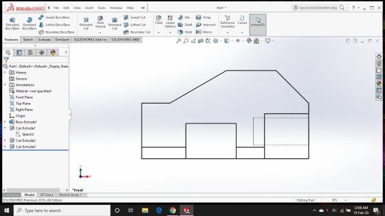 Ssan LIDWORKS File Edit View Insert Tools Window Help Part1 * Search SOLIDWORKS Help Q- ?- - O X 25 m Fillet Extruded Wizard