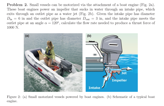 Problem 2. Small vessels can be motorized via the attachment of a boat engine (Fig. 2a). These boat engines power an impeller