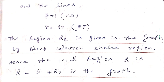the lines y=1 (CD) y=52 (EF) Region R2 is given in Block coloured shaded Region The the graph region. by the total Hence R is