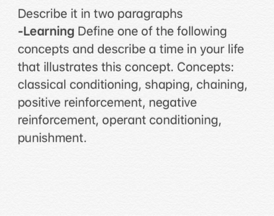 Describe It In Two Paragraphs Learning Define One Of The Following 