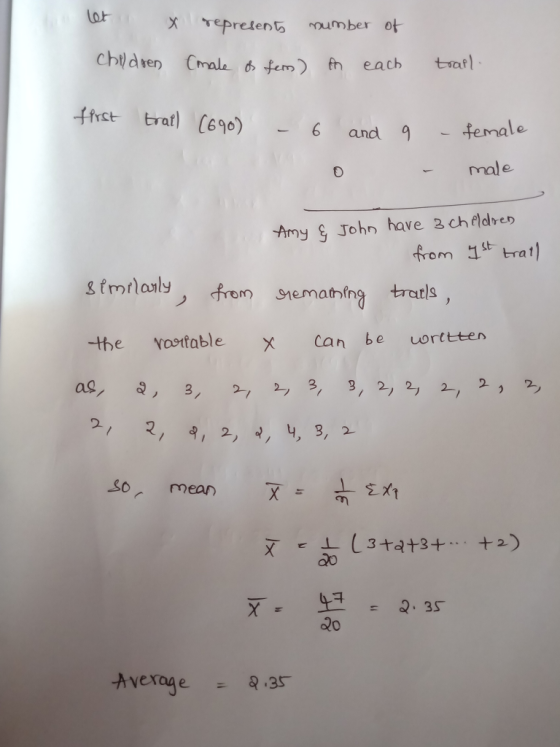 x epretent umber ot chidven Cmale th each tat ftrst trat) 69) 6 and 9 female and 1 0 male Amy S John have 2 ch dren from ra)
