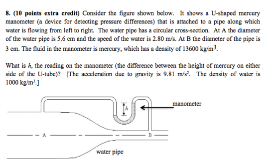 8. (10 points extra credit) Consider the figure shown below. It shows a U-shaped mercury manometer (a device for detecting pr