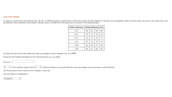 13.2.1 GO Tutorial An article in Environment International (Vol. 18, No. 4, 1992) describes an experiment in which the amount