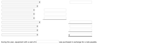 During the year, equipment with a cost of $ was purchased in exchange for a note payable.