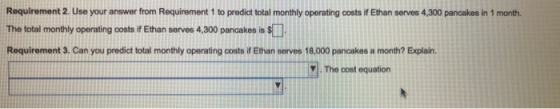 Requirement 2. Use your answer from Requirement 1 to predict total monthly operating costs if Ethan serves 4,300 pancakes in