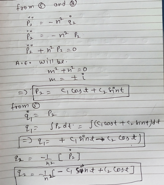 from o and & O P2 - na 22 P2 n² P2 P2 +n² P2 = 0 ASEO will be I m² tn²=0 + - =) PP2= P22 SP₂ d t = C, cost te sint from ů = P