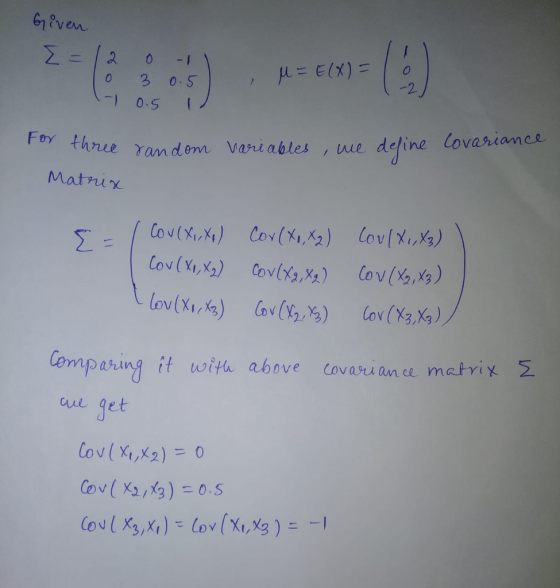 Gtven -2 Foy th ne ran dem variables, we define lovanianee Cem ompesing it uofte abeve it vwith above cavai ance matrix