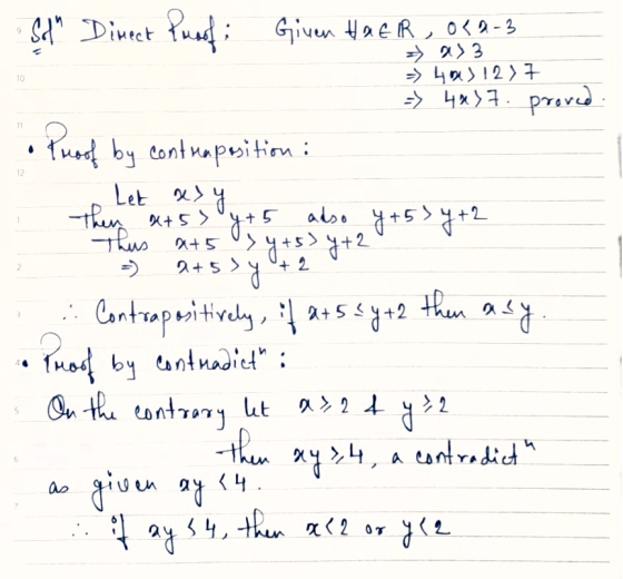 9 10 11 12 4+5 2+5) 2 Sah Dimect Puasf: Given HAER, OK 2-3 2) 3 » 4m) 1277 => 4x37. proved Proof by contraposition : Let asy