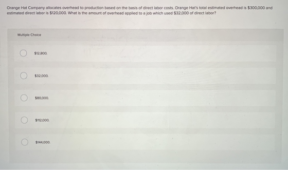 Orange Hat Company allocates overhead to production based on the basis of direct labor costs. Orange Hats total estimated ov