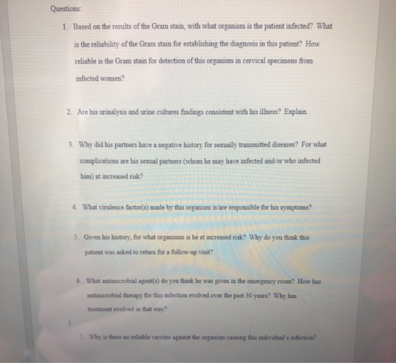 Questions: 1. Based on the results of the Gram stain, with what organism is the patient infected? What is the reliability of