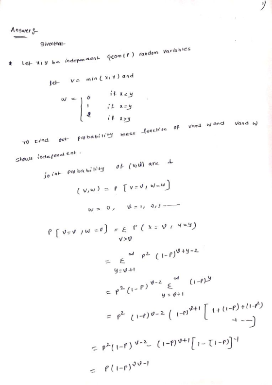 Answer giventa 9eom(,) randen variables * 1다지y inderen aen L be, itxey shows incderen e V-2