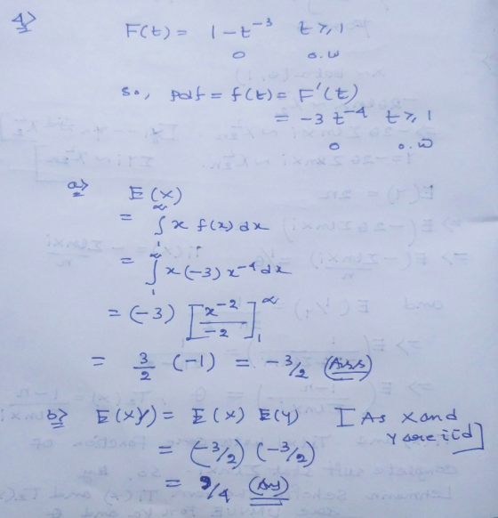 F(t) = 1-2-3 zile So, pat= f(E) = flt) = -32-4 tyl = sa f(x) an insos - jxc3) et de 363) D? = (-1) = -3,2 Ass) B? E(XY) = E(