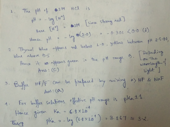 I d. The pH of 2.2M He is Here [H - B2M [since strong reid ] Hence pH e – logo (2.0) - - 0.301 <0.0 (2) Thymol blue appears r