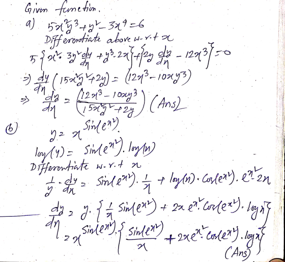 3 5 { 21² 7 6 Given fumetion. a) 5243 +2x - 319=6 Differentiate above way.ta 39 rely + 23, 2017 they dă 1243 - 0 dn 3) d (150
