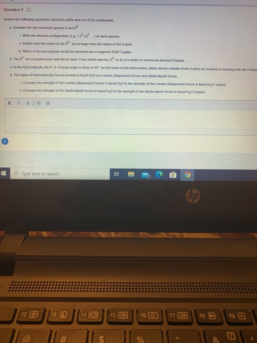 Question 2 A Answer the following questions related to sulfur and one of its compounds a Consider the two chemical species an