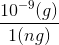 \frac{10^{-9} (g) }{1(ng)}