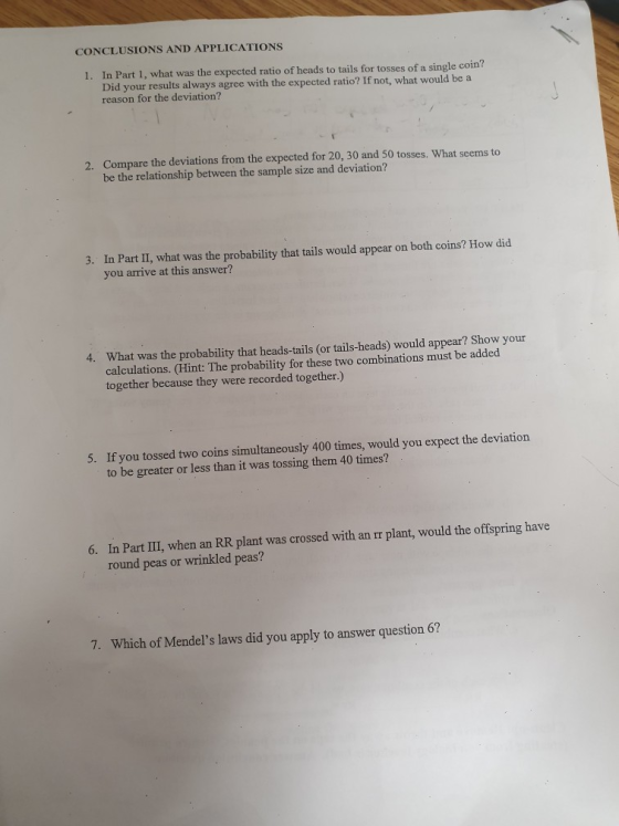 CONCLUSIONS AND APPLICATIONS 1. In Part 1, what was the expected ratio of heads to tails for tosses of a single coin? Did you