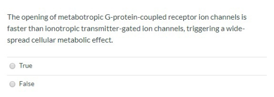 The opening of metabotropic G-protein-coupled receptor ion channels is faster than ionotropic transmitter-gated ion channels,