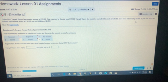 Homework: Lesson 01 Assignments Save Score: 0.43 of 3 pts 2 of 7 (2.complete) HW Score: 5 43% 1 63 of 30 pts Question Help %E
