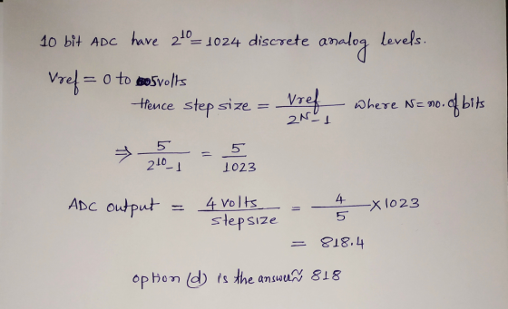 10bHADc have 210=1024 discoete a dog levels 5 1023 Abc output 4 volts = 4- 5 x lo23 słepsize