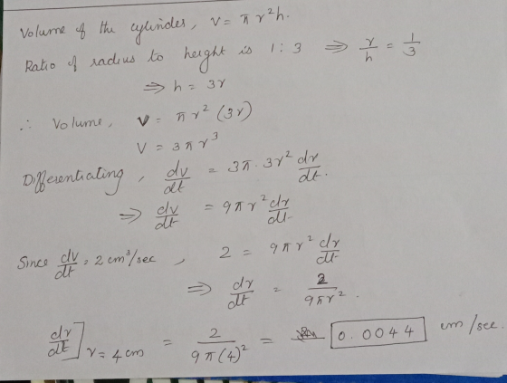 cylinder, va nr ²h. 1 : 3 h 3 30. Volume of the cylinder, Ratio of radius to height 7 = 3 ha 3r Volume, V nr 2 (3) v=3083 Dif