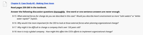 Chapters-Case Study #2-Making OverAvon Read pages 259-260 in the textbook. Answer the following discussion questions thorough