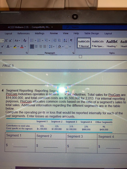Compatibility M... AC223 Midtem 2 (1) Table Design Mailings Review View References Help Layout Layout A A Aa A AaBbCcD AaBbCc