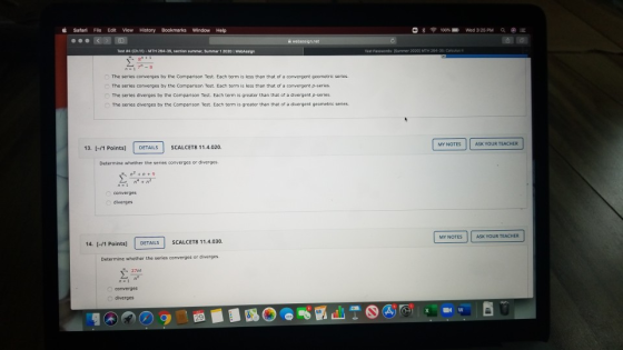 Satari File Edit View History Bookmarks Window Help 100 Wed 3 25 PM a Test Pasirds SU 2020 MTH 2063 Cats webession.net Test 4