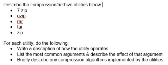 Describe the compression/archive utilities below:|