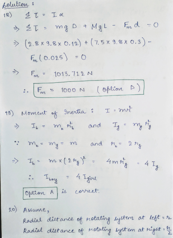belutteni Yrn ラ (2.zx g.8x 0.12) + (7. 5x g.8X О.3)- En, ( 0.025) = m1013. 712 N 2 20) Asume, Radial dist ance ot notating suitern at left Radial distance bt notating L stern at gart: 2