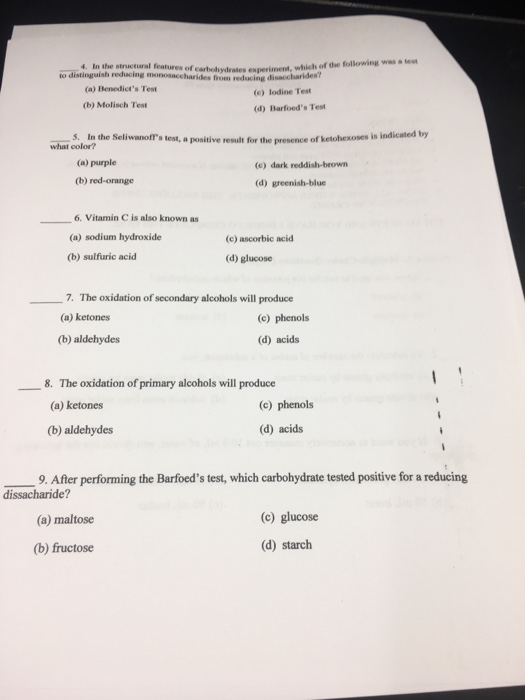 ne u ral features of car rots encruent, which of the following to distinguish reducing monosaccharides from reducing disaccha