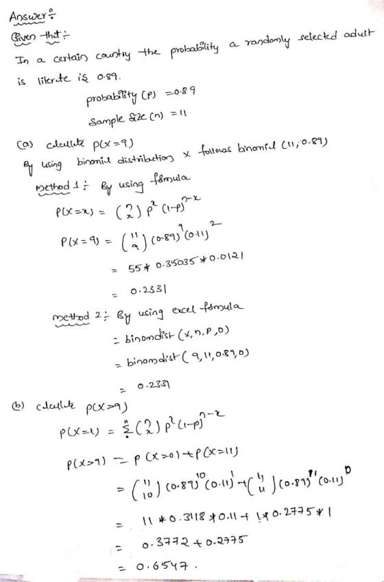 Answer Rventht andomly seleckd adutt Tn a certain caunty the probablity is likerte is og9. probabity Ce) -89 Sample Cn) Ca cd