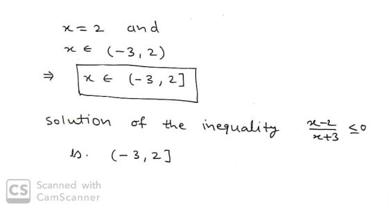 X 2 and re E (-3,2) (-3,2] solution of the inequality 2-2 2+3 <o (-3,2] CS Scanned with CamScanner