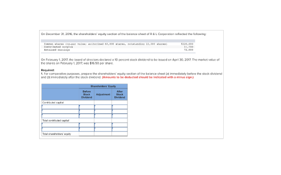 On December 31, 2016, the shareholders equity section of the balance sheet of R&L Corporation reflected the following: Commo