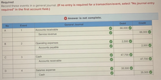 Required Record these events in a general journal. (If no entry is required for a transaction/event, select No journal entry