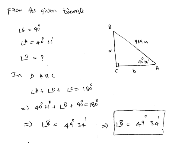 triangle from the given L = që LA = 40 26 969 m 20 = ? 40 26 In DABC LA ALBt Lo= 180 =) 40 z + 28+ q6=188 - L = 49 34 - Ius