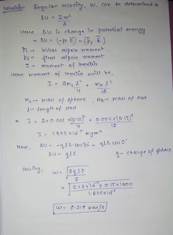 cty, tw, can be dleteumined os soluion Anqulau velo s change in potential eneus , initial dipole moment Pinal ottpole moment