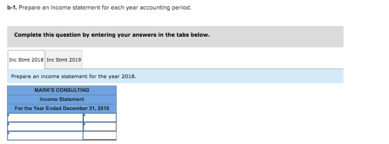 b-1. Prepare an income statement for each year accounting period. Complete this question by entering your answers in the tabs
